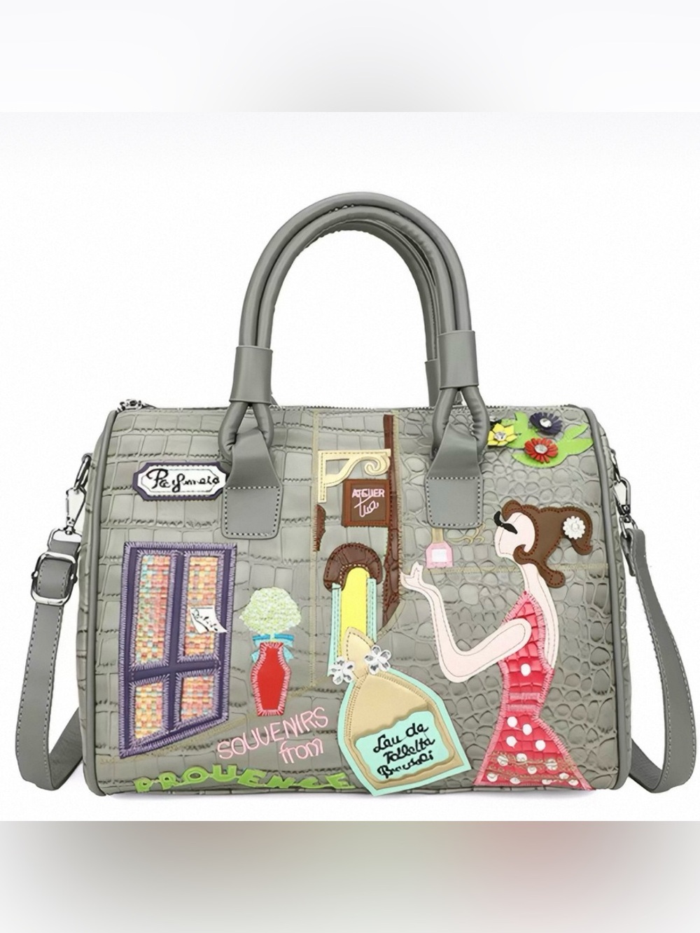 Grey Embellished Dome Satchel